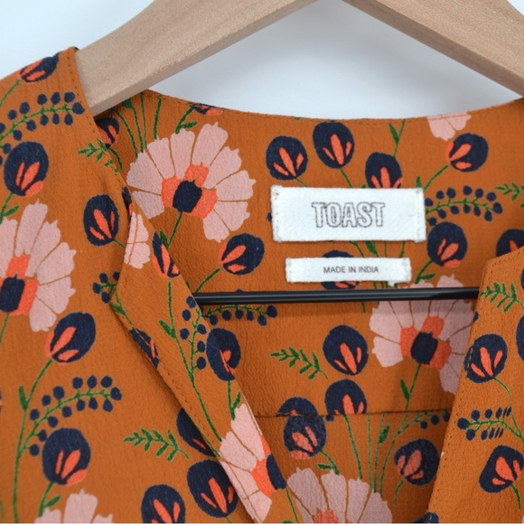 TOAST Sprig Easy Midi Dress Floral Print in Amber Multi Brown Women's 6 - Picture 4 of 6